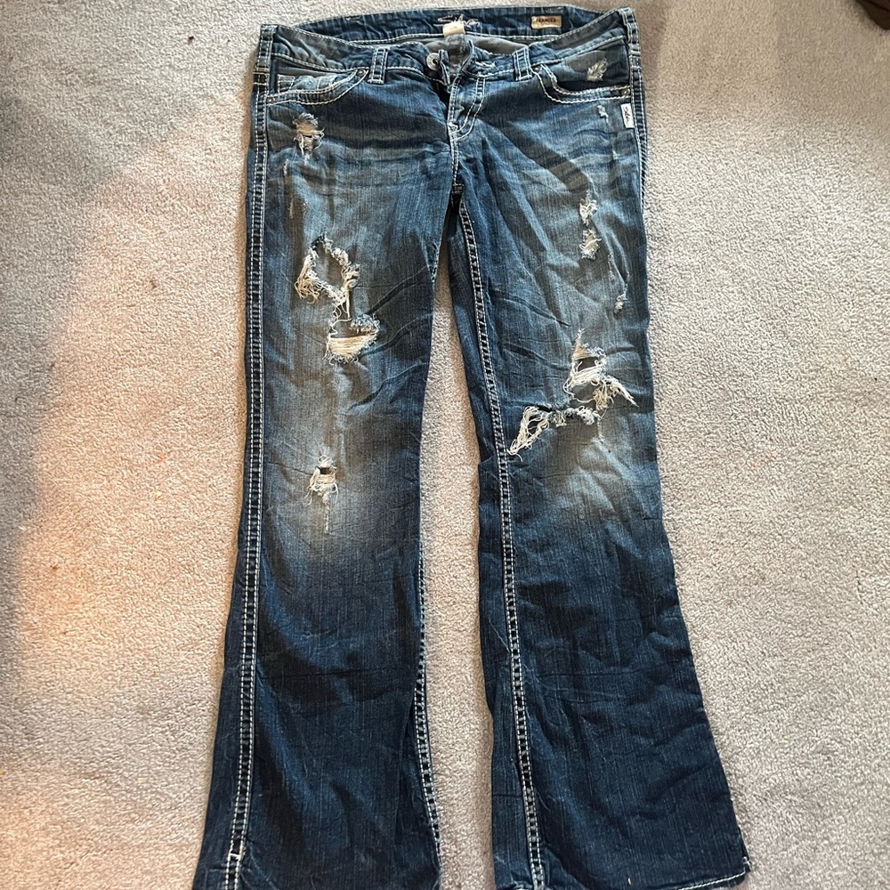 Distressed Blue Bell Bottom Jeans